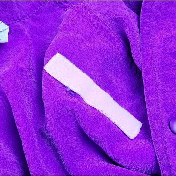 🔹️Vintage Sunny Leigh Fuchsia Silk Buttoned Short Sleeve Top Large - Picture 12 of 13